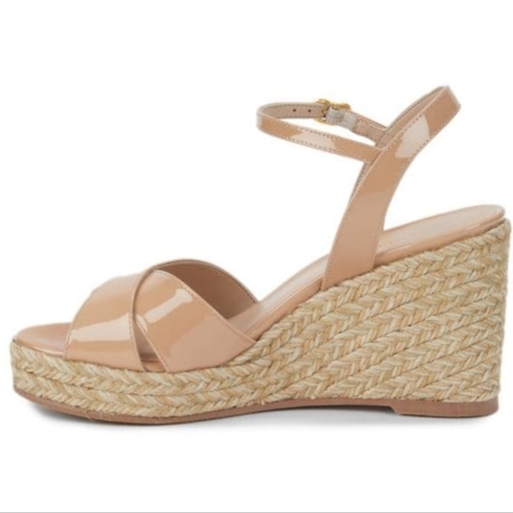 Stuart Weitzman Rosemarie Patent Leather Espadrille Sandals Adobe -7 - Picture 5 of 8